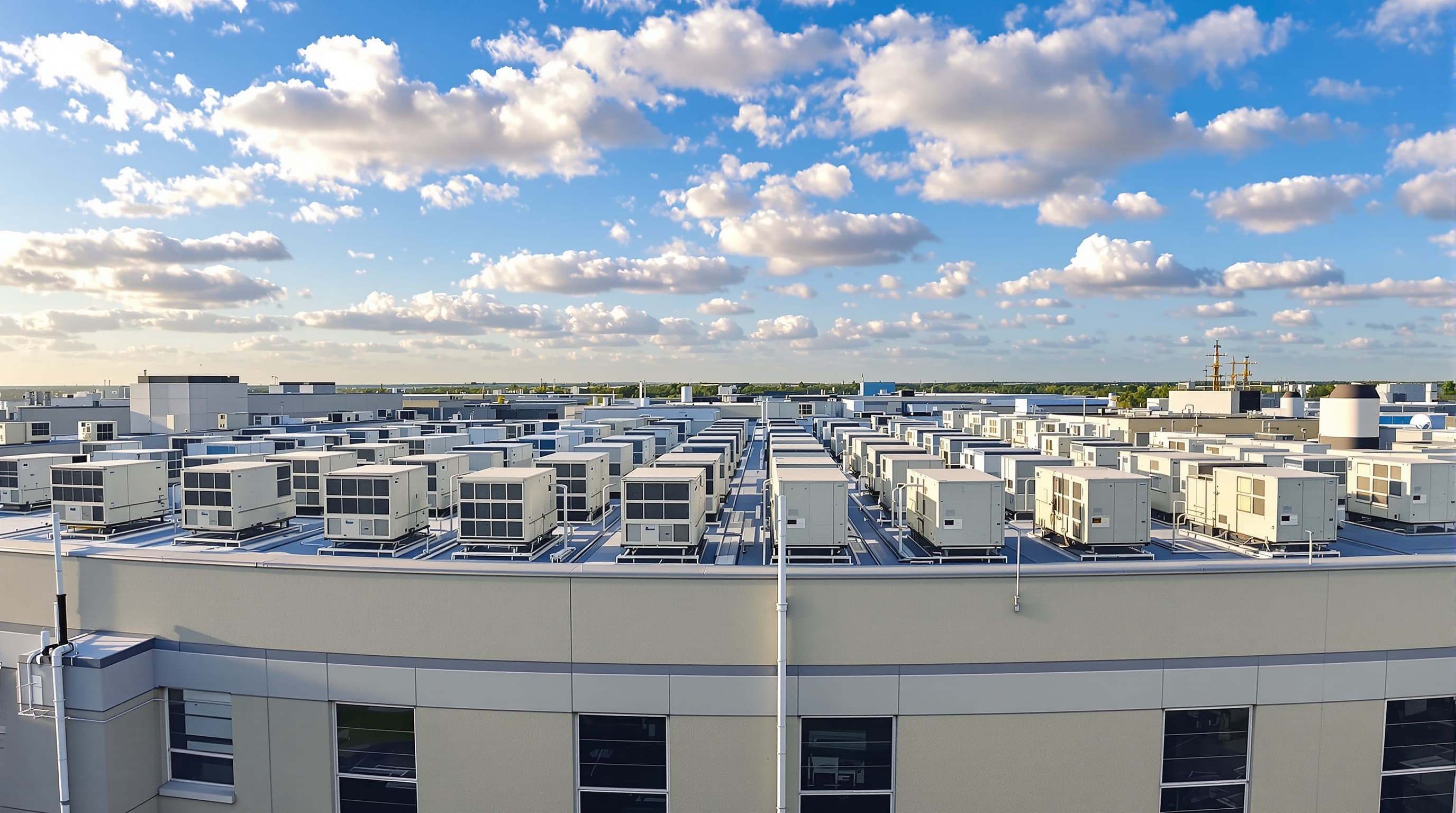Unidades HVAC en azotea de edificio comercial