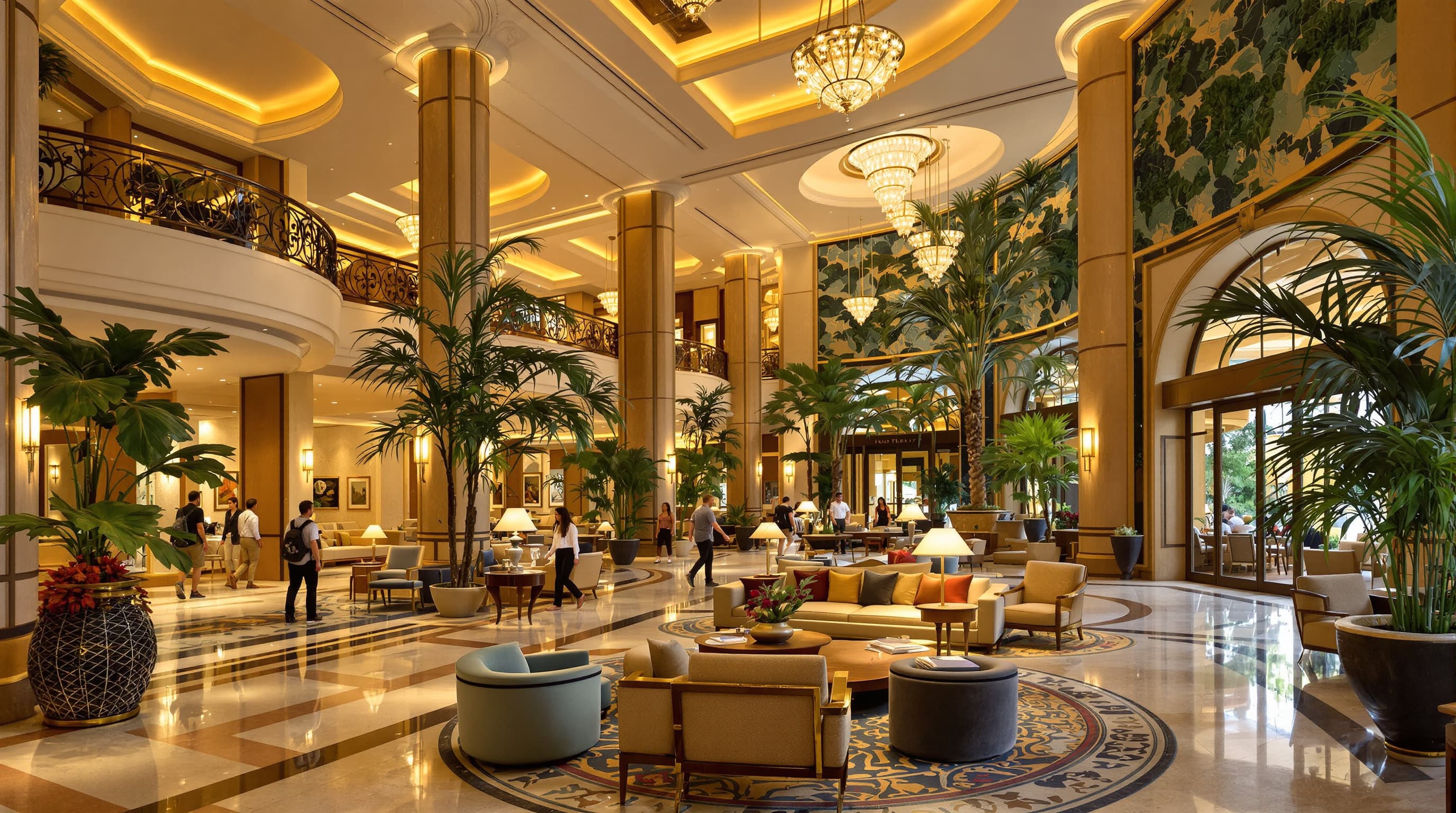 Lobby de hotel de lujo con climatización